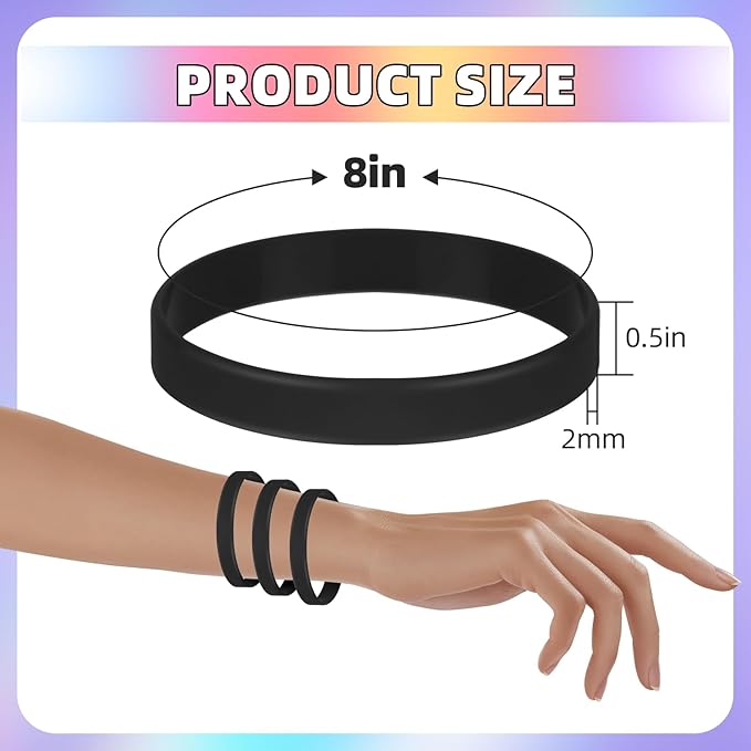 100 Pieces Blank Rubber Bracelets Sport Elastic Band, Ssolid Color Silicone - Image 3