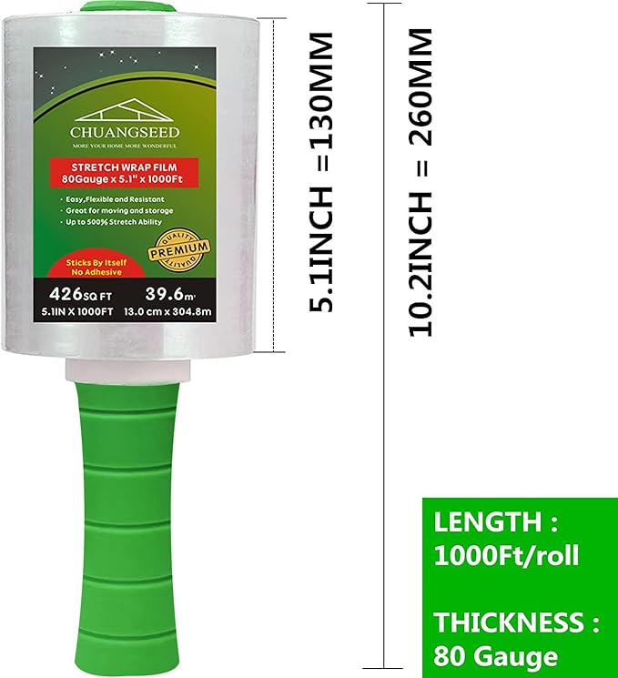 2-Pack Industrial Mini Clear Stretch Wrap Film 80 Gauge 5.1" 1000ft - Image 2