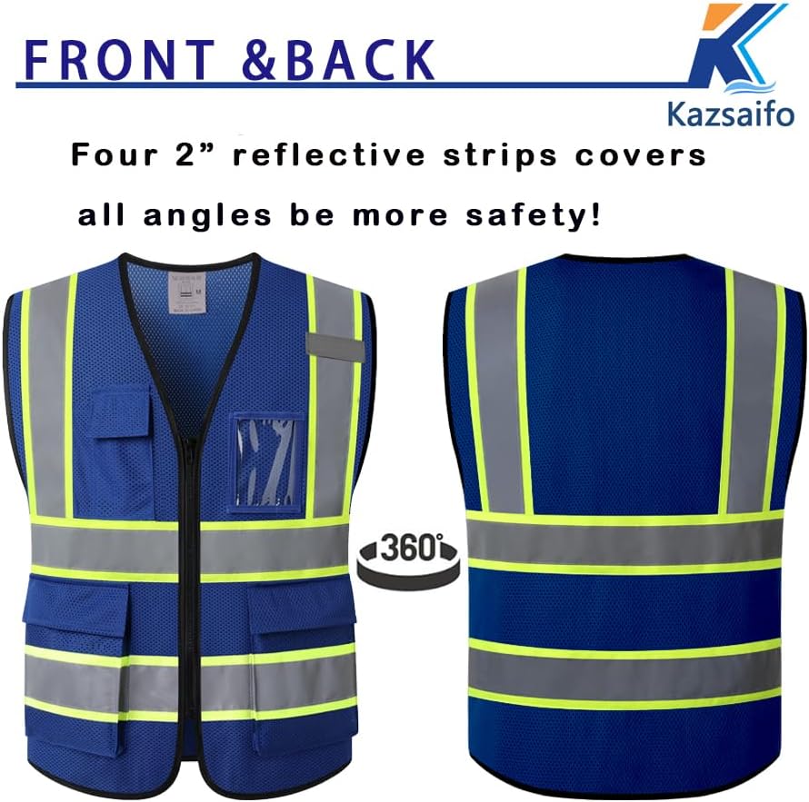 Reflective Safety Vest for Men Women with Pockets,KZ177,Blue,L - Image 4