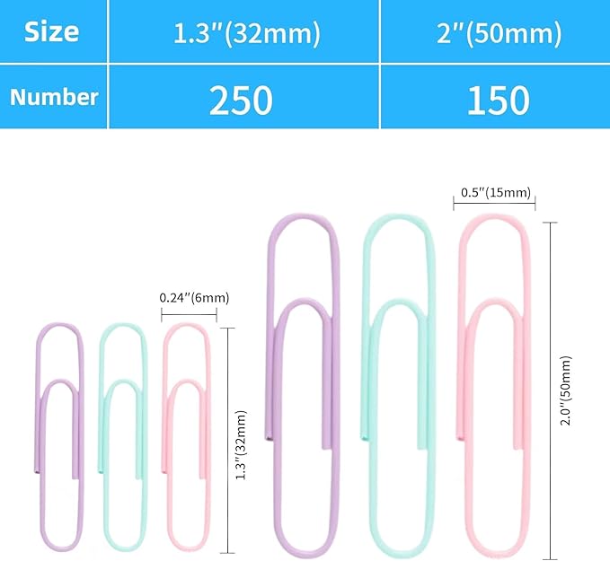 Multicolor Jumbo Paper Clips, 1.3 Inch & 2 Inch, School & Home Document - Image 2