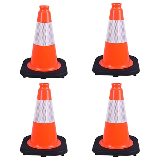 4 Pack 12 Inch Orange PVC Traffic Cones Black Base Stable Durable, Sport by OranclUS