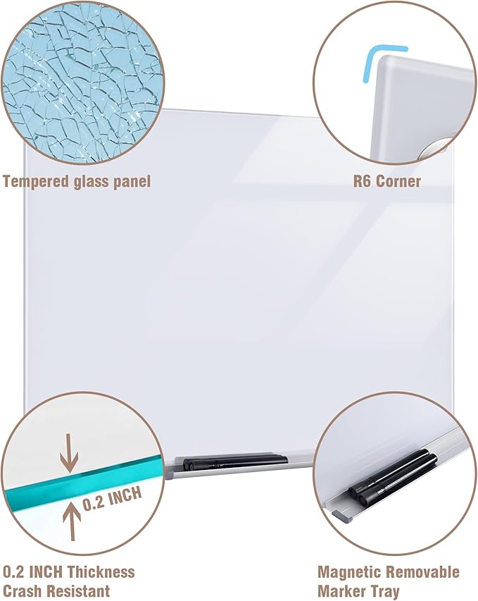 Mifuro Magnetic Glass Whiteboard，48"x36" Wall Mounted Frameless Dry Erase Board - Image 5