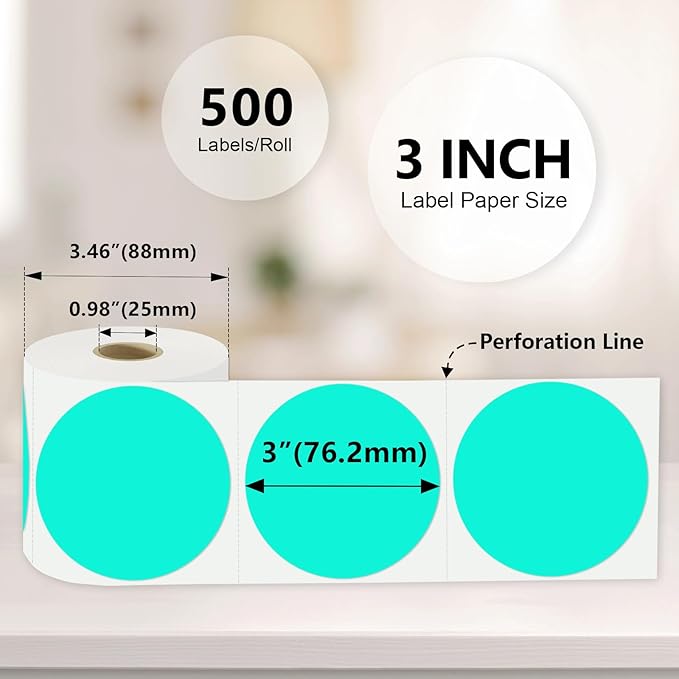 3 X 3 Inch Color Coding Dot Labels Circle Thermal Printable Waterproof 500 Pcs - Image 3