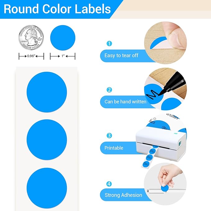 1 Inch Circle Dot Stickers 1000 PCS Color Coding Thermal Labels Dots Writable - Image 2