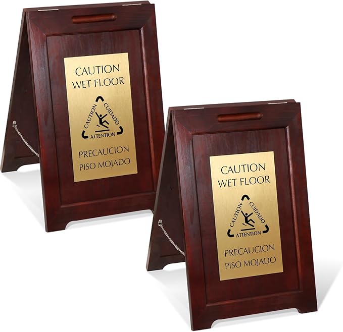 SmartSign Premium Bilingual "Caution Wet Floor" Wooden A-Frame Standing Floor by SmartSign