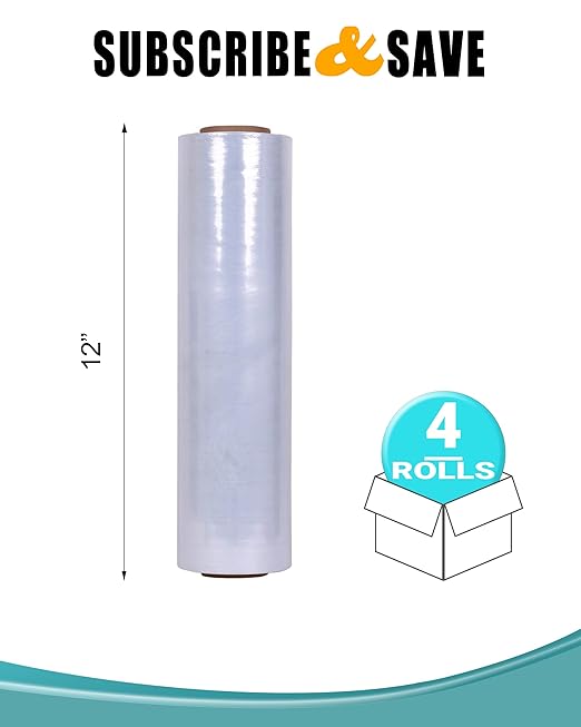 APQ 4 Rolls of Blown Hand Stretch Film 12" x 1500'. Clear Hand Stretch Wrap - Image 2