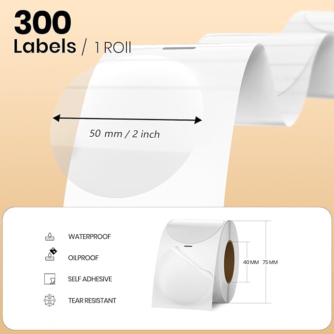 Clear Thermal Labels Vinyl 2 Inch Self-Adhesive Round Stickers Circle Roll - Image 2