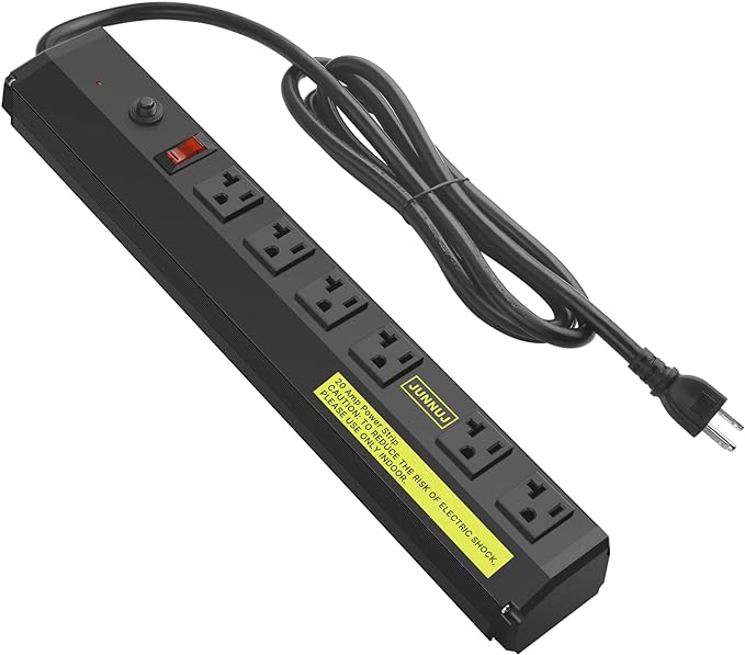 JUNNUJ Heavy Duty Metal Power Strip 20 Amp, High Amp Surge Protector 6 Outlet by JUNNUJHome