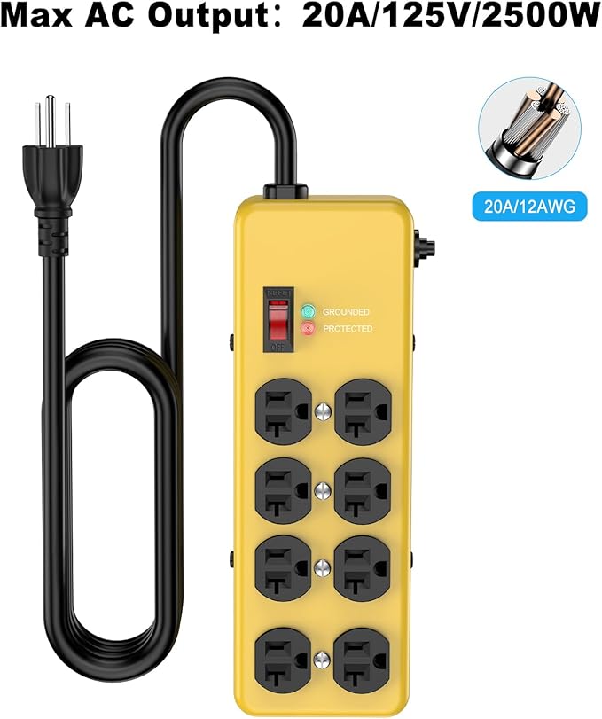 Heavy Duty Power Strip 20 amp, Metal 8 Outlet Power Strip, Wall Mount Surge - Image 2