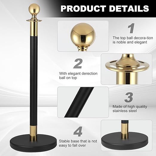 6 PCS Stainless Steel Stanchion Post, 5 Ft Black Velvet Ropes and Stanchion - Image 5