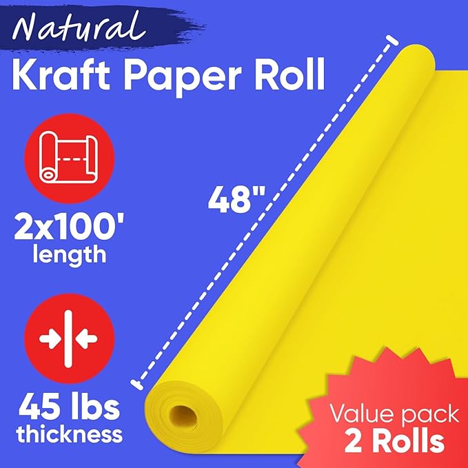 48" x 1200" Yellow Kraft Paper Roll, 45 lbs Thickness, Made in USA Colored - Image 3