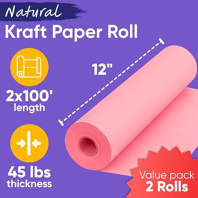 12" x 1200" Pink Kraft Paper Roll, 45 lbs Thickness, Made in USA Colored Craft - Image 3