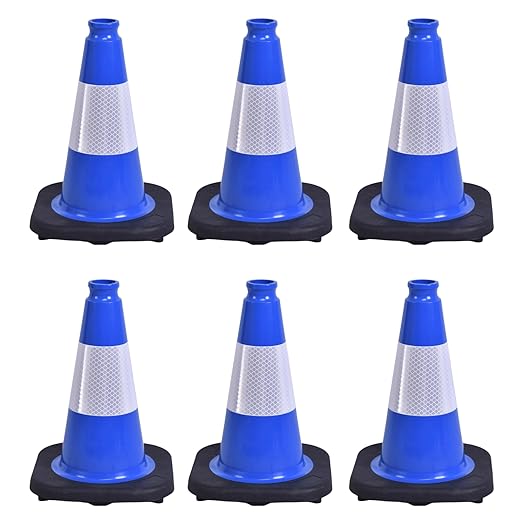 6 Pack 12 Inch Blue Reflective Traffic Cones, Reserved Parking, and School by OranclUS