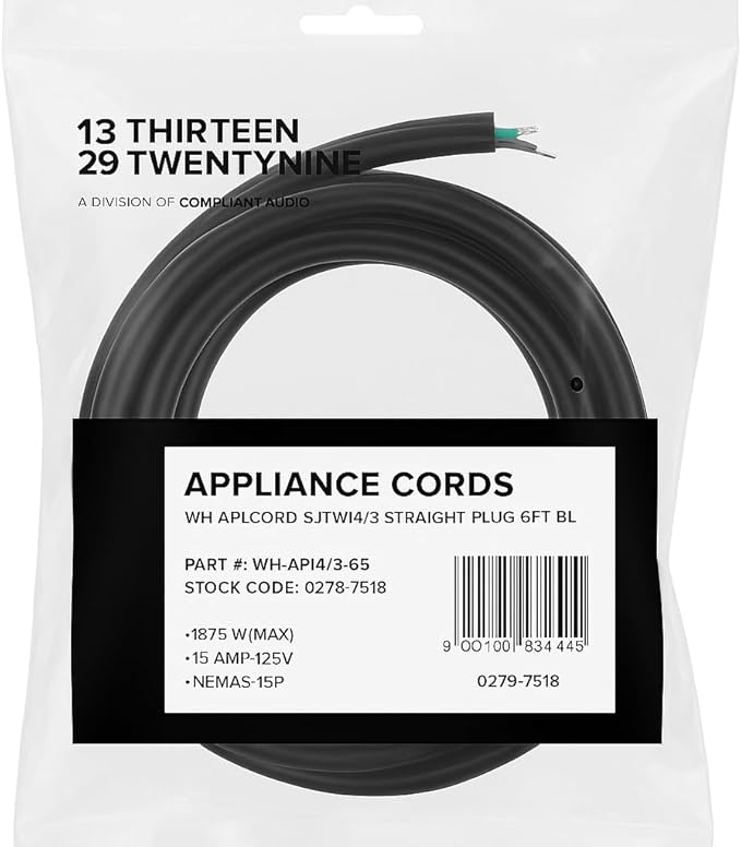 Appliance Cord Bundle, 3FT 13A & 6FT 15A SJTW Power Cables, Straight & Angled by Unknown
