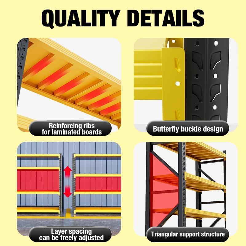 Heavy Duty Warehouse Shelving 4-Tier Industrial Steel Storage Shelves, 2600LB Capacity Per Shelf, Adjustable Shelves for Garage/Factory/Commercial Use (Yellow and Black, W48*D20*H79) - Image 4