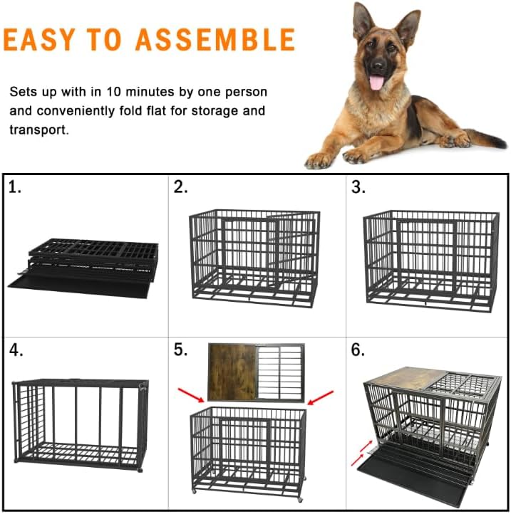 BOLDBONE 48" Furniture Dog Crate for Large Dogs, Heavy Duty Dog Kennel Indoor with Removable Crate Trays, Wheels and Stylish Wooden Top, Extra Large XL XXL Dog Cage, Woodtoop - Image 3
