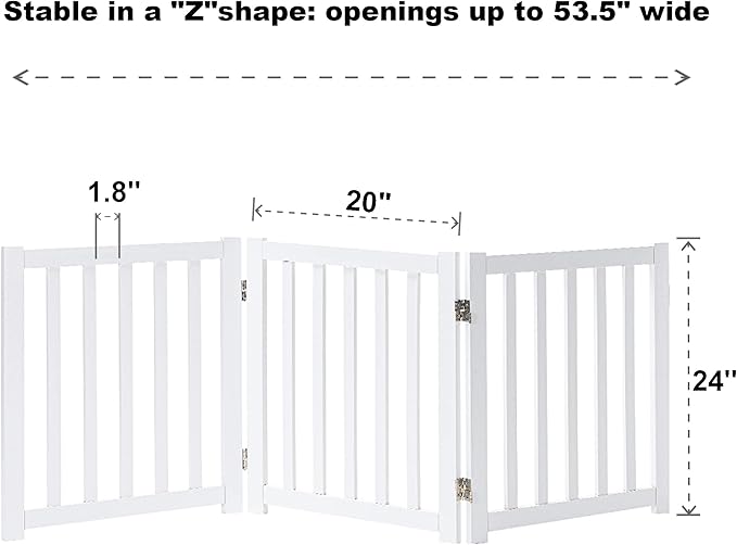 LZRS 3-Panel Wooden Free Standing Foldable Dog Gate Indoor – 24" High, - Image 3