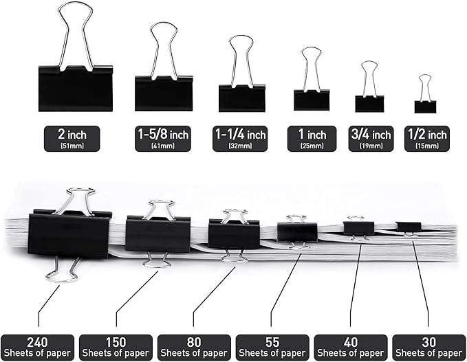 Black Binder Clips, 72 Pack, Non-Standard 41mm, 1.6 Inch, Large Clips, Capacity - Image 3