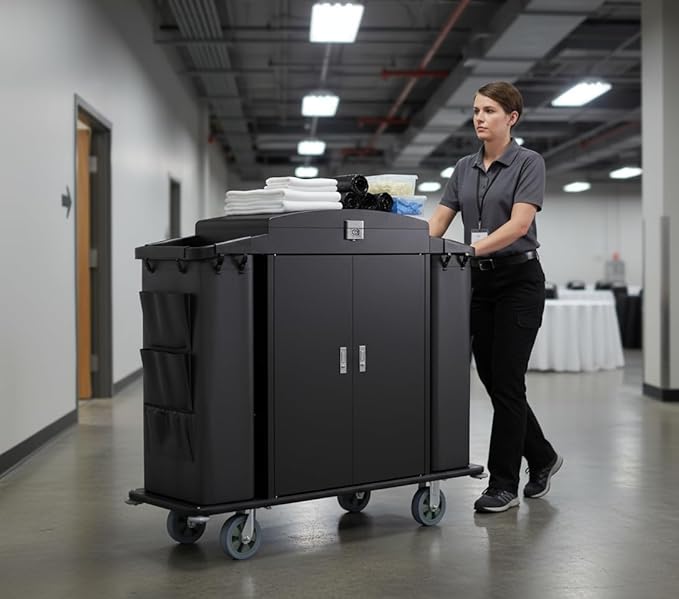 Heavy Duty Metal Housekeeping Janitorial Cart - Image 3
