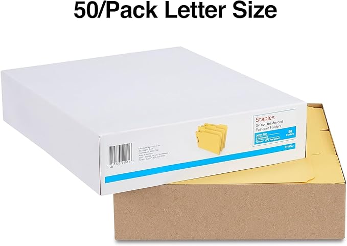 Staples Colored Reinforced Tab Fastener Folders Letter Size Yellow 50/Box - Image 3