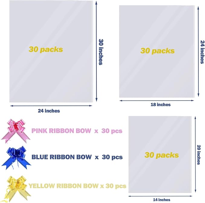 90 Packs Large Clear Cellophane Bags 14x20 18x24 24x30 Inches Jumbo Gift Basket - Image 2