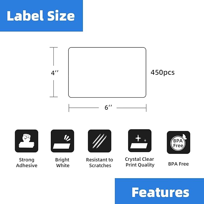 4 Rolls 4" x 6" Direct Thermal Shipping Label Compatible - Image 2