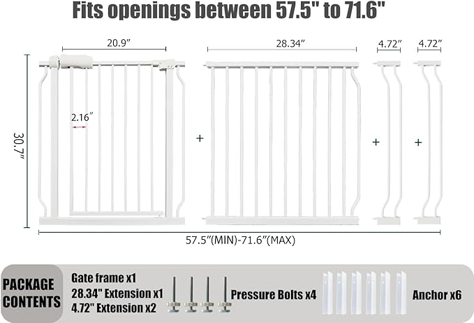 Extra Wide Baby Gate Tension Indoor Safety Gates White Metal Large Pressure - Image 2