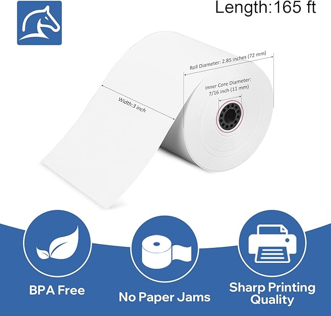 3" x 165' Kitchen Register Rolls, 1 Ply Bond Printer Receipt Paper POS Cash - Image 2