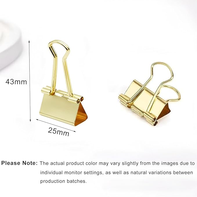50 Pack Medium Gold Binder Clips 1 Inch, Colored Paper Clamps, Middle Size - Image 2