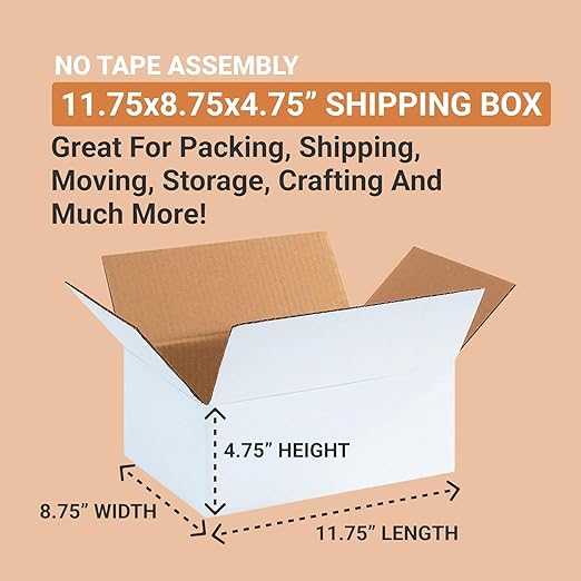 AVIDITI White Shipping Boxes 12"L x 12"W x 4"H Small Medium Mailing Box - Image 2