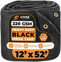 Xpose Safety Heavy Duty Mesh Tarp 12' x 52' – Multipurpose Black Protective Cover with Air Flow - Use for Tie Downs, Shade, Fences, Canopies, Dump Trucks – Weather and Tear Resistant by XposeSafety