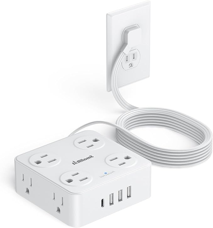 Flat Plug Power Strip with USB C, 6.5FT Flat Extension Cord by SMALLRT