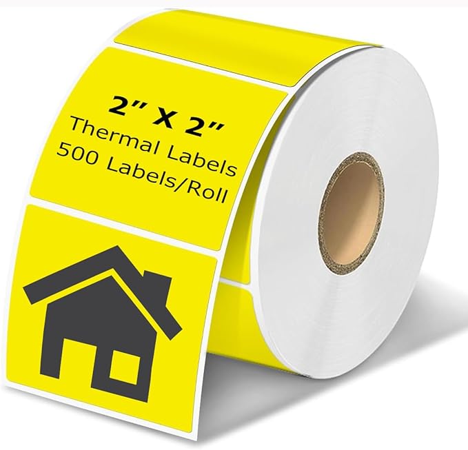 2" x 2" Thermal Labels Stickers Yellow, Square Thermal Shipping Stickers by BriCabel