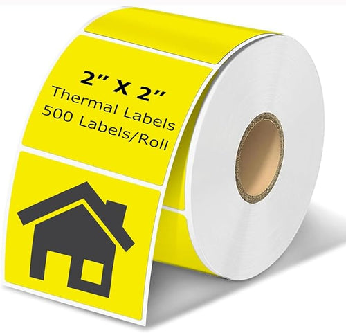 2" x 2" Thermal Labels Stickers Yellow, Square Thermal Shipping Stickers by BriCabel