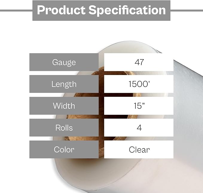 PSBM Stretch Wrap for Packing, 4 Pack of 15 Inch x 1500 Feet, 47 Gauge - Image 3