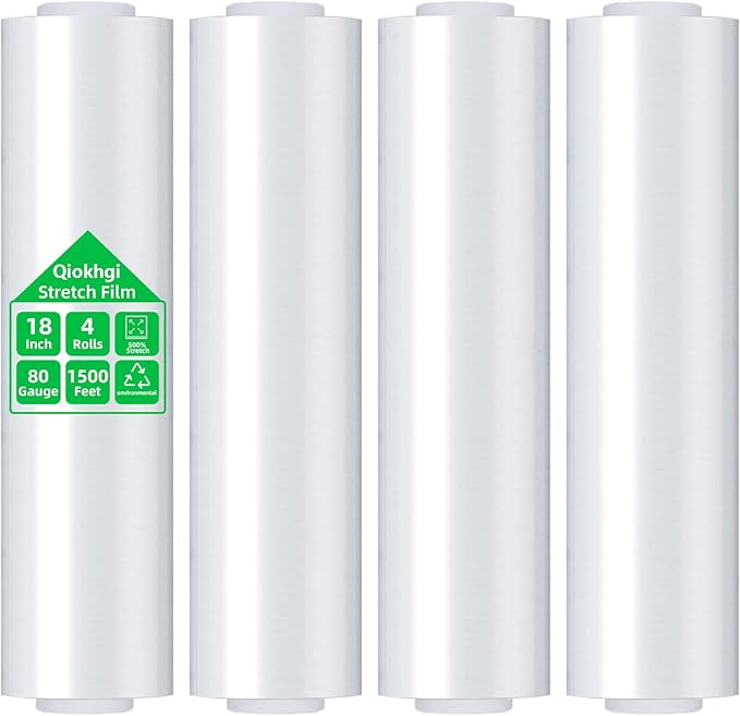 18in Clear Stretch Wrap Roll, Heavy Duty 1500ft Shrink Wrap Roll, 80 Gauge by Qiokhgi