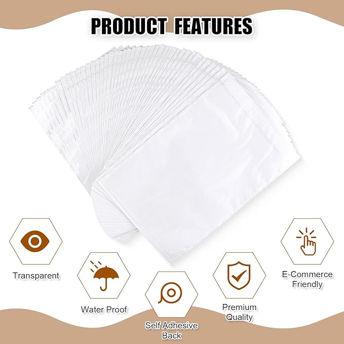 Cholemy 400 Pcs 9.5 x 12 in Clear Packing List Envelopes Shipping Pouches - Image 3