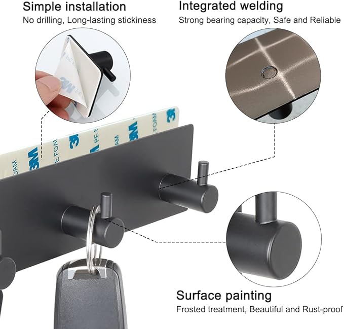 Key Holder for Wall with 2 Self-Adhesive Tapes, No Damage Key Holder Rack for - Image 2