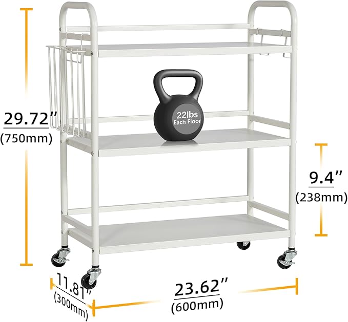 HDANI 3 Tier Metal Rolling Utility Cart, High Capacity Multi Purpose Heavy Duty - Image 4