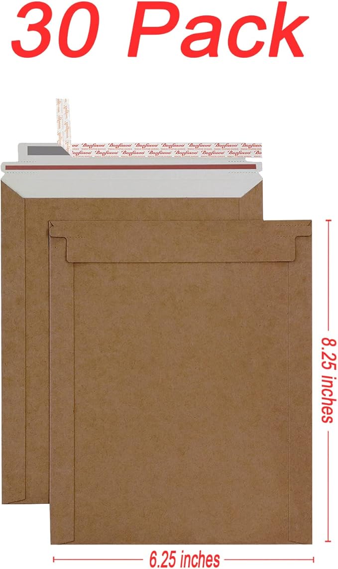 Rigid Mailers 30 Pack 6.25 x 8.25 inches Brown Self Seal Stay Flat Bulk - Image 2