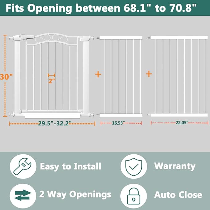 Fairy Baby 68.1"-70.8" Extra Wide Press Mounted Baby Gate Indoor - Image 2