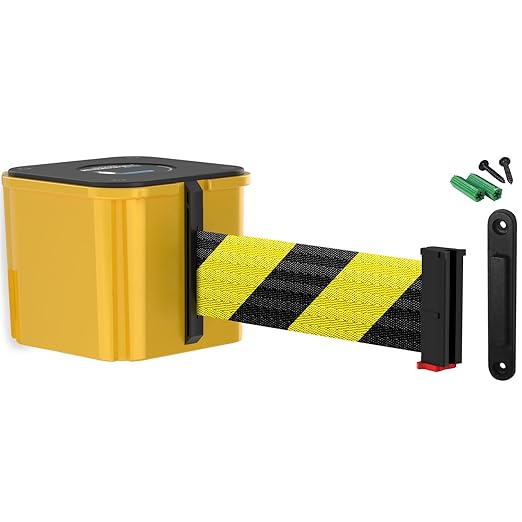 WM412 Retractable Belt Wall Mounted Yellow Crowd Control Barrier and Receiving by Visiontron