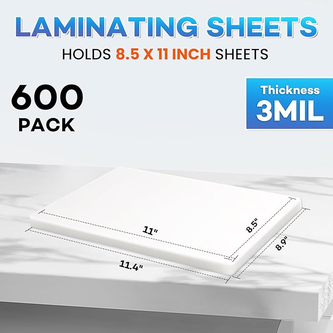 600 Pack Laminating Sheets, Holds 8.5 x 11 Inch Sheets, 3 mil, 8.9" x 11.4" - Image 2