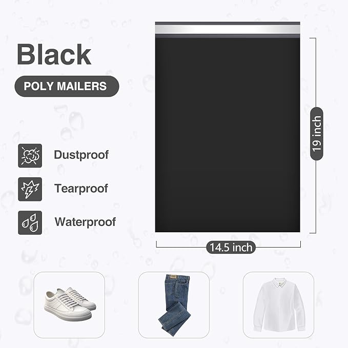 UCGOU Poly Mailers 14.5x19 Inch Black 200 Pack Large Shipping Bags #7 Strong - Image 2