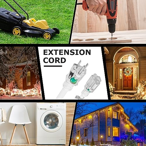 YOJOE Indoor Outdoor Extension Cord with Lighted End, 3 Prong 13A Weatherproof Power Cord, 16 Gauge Heavy Duty 8 ft White Extension Cord for Garage, Garden and Home, 16/3 SJTW UL Certified - Image 7