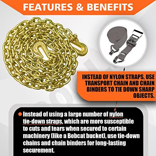 YATOINTO G80 Transport Binder Chain 5/16 Inch x 10 Foot Safety/Binder Chain with Clevis Grab Hooks 4,900 lbs Safe Working Load Logging Chain for Transporting Towing Tie Down Binding Equipment - Image 5