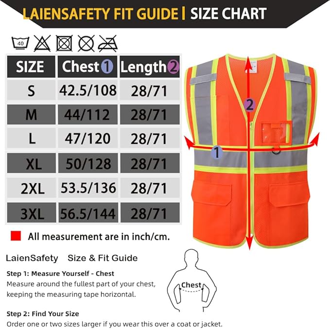 Safety Vest for Men Women, Hi Vis Construction Mesh Class 2 High Visibility - Image 2