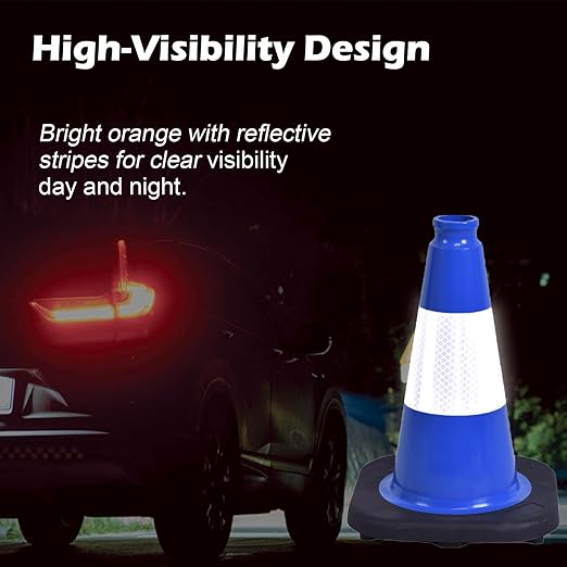 4 Pack 12 Inch Blue PVC Traffic Cones Black Base, Sport Training Cones - Image 4