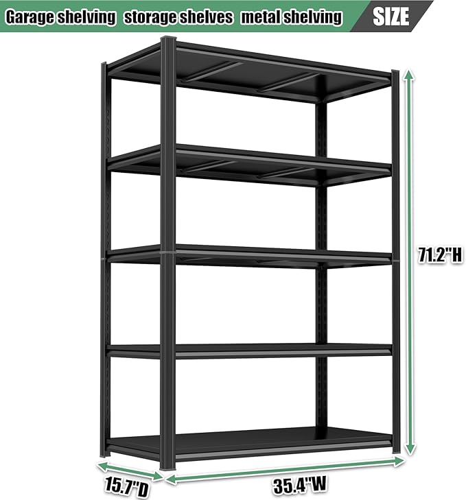 72" H Garage Shelving 5 Tier Storage Shelves 3000LBS Metal Shelving Unit Heavy - Image 2