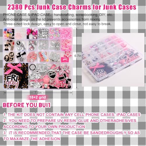 EIiovcnya 2380 Pcs Junk Phone Case Charms Kit for Customizing DIY Cases - Image 5